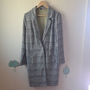Divided H&M Plaid Longline Women's Thin Trench Knit Coat Blazer  - Gray
